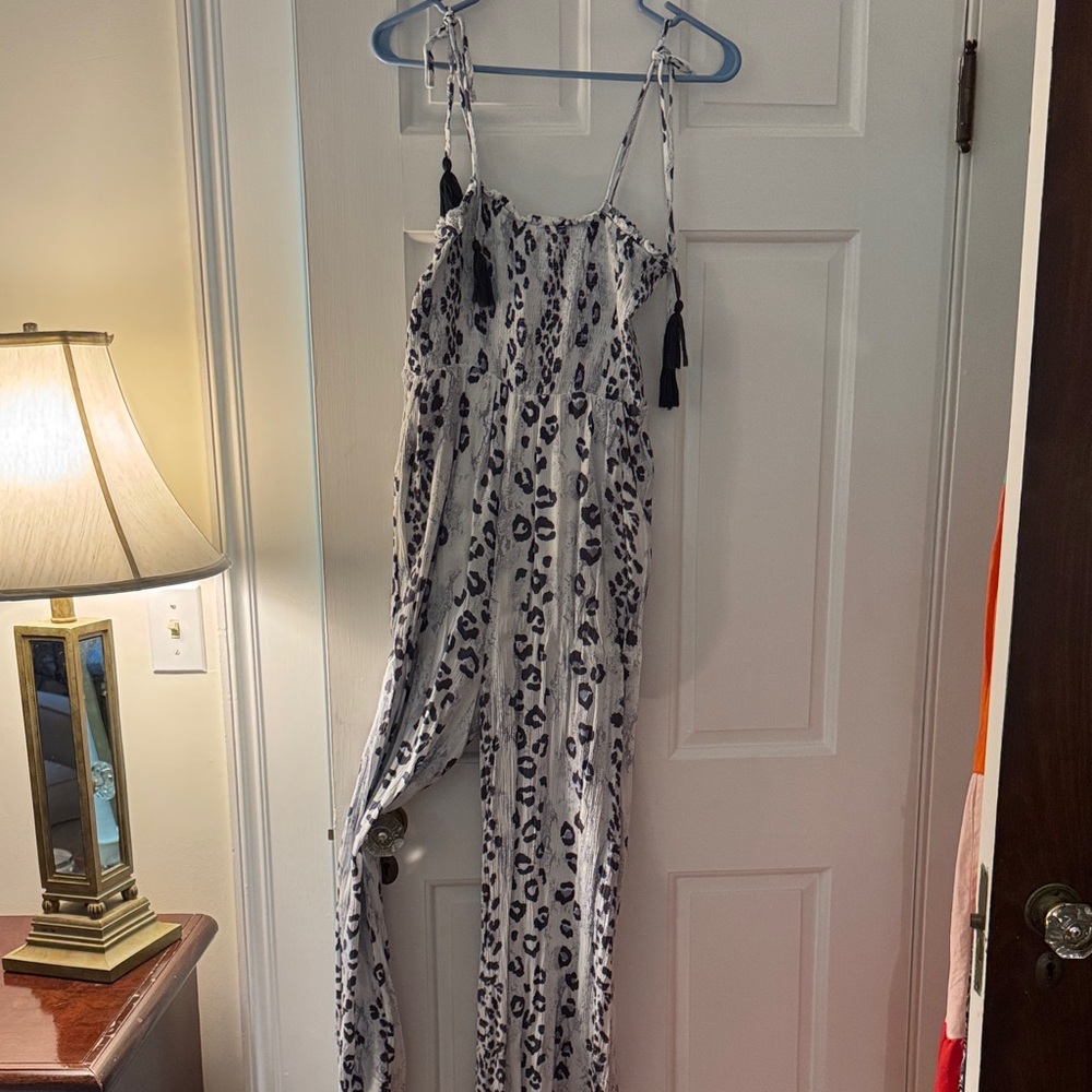 Promesa Animal Print Jumpsuit with Tassels